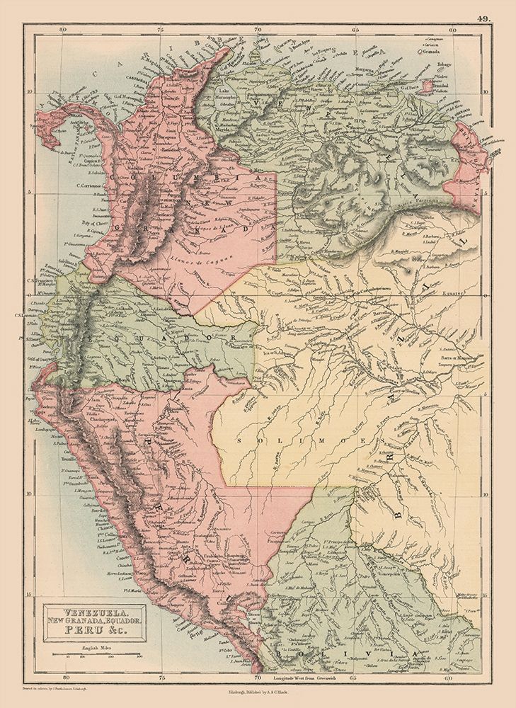 South America Venezuela Colombia Ecuador Peru art print by Black for $57.95 CAD