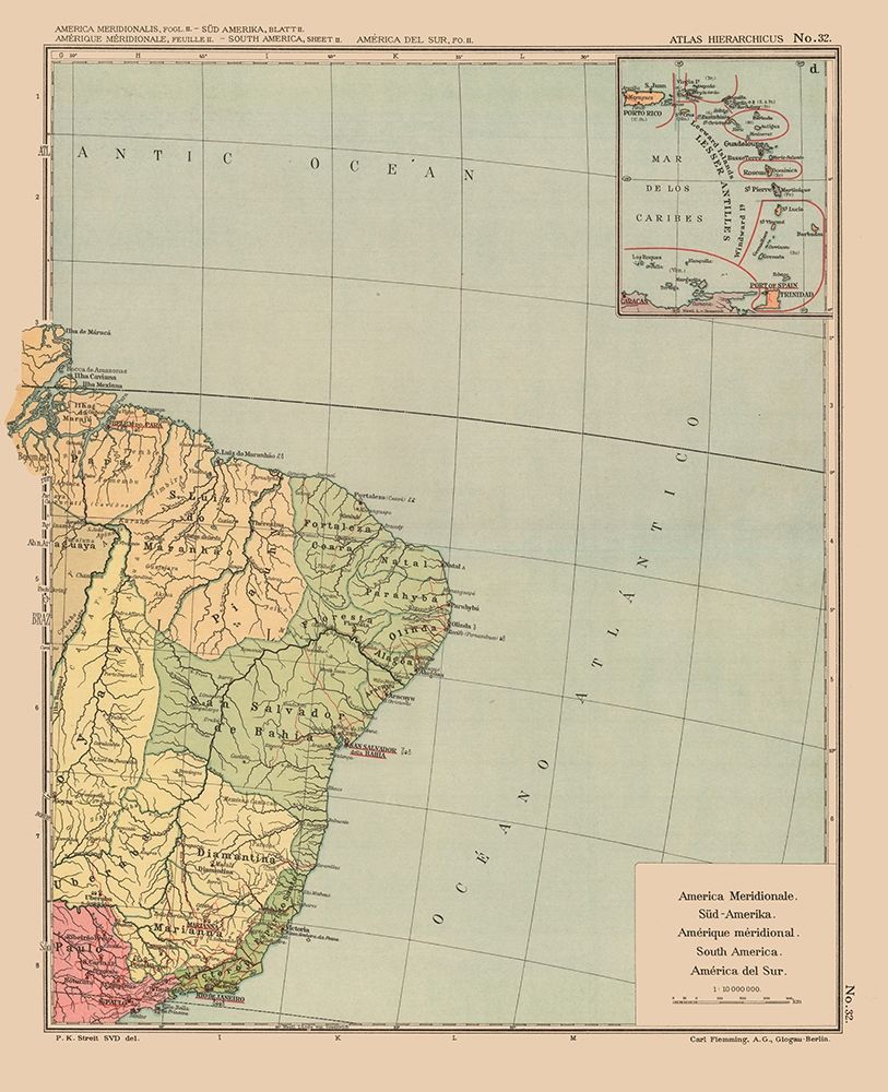 Southeastern South America - Streit 1913 art print by Streit for $57.95 CAD