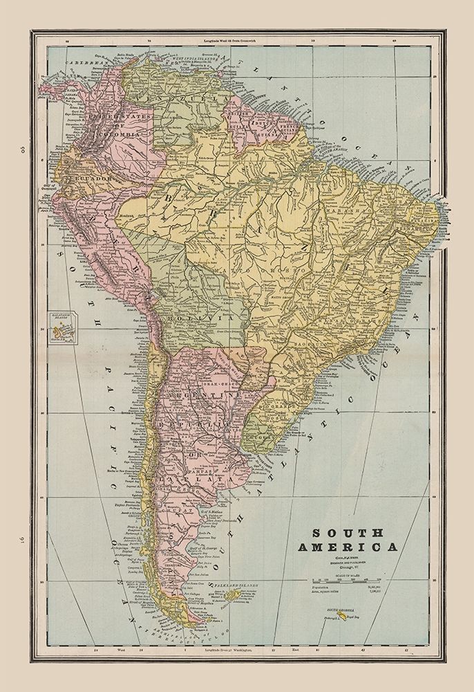 South America - Cram 1888 art print by Cram for $57.95 CAD