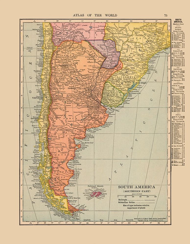 Southern South America - Hammond 1910 art print by Hammond for $57.95 CAD