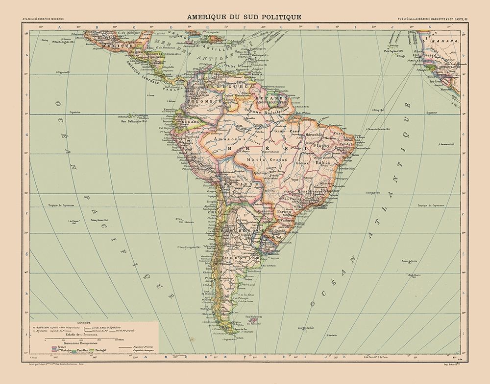 South America Political - Schrader 1908 art print by Schrader for $57.95 CAD