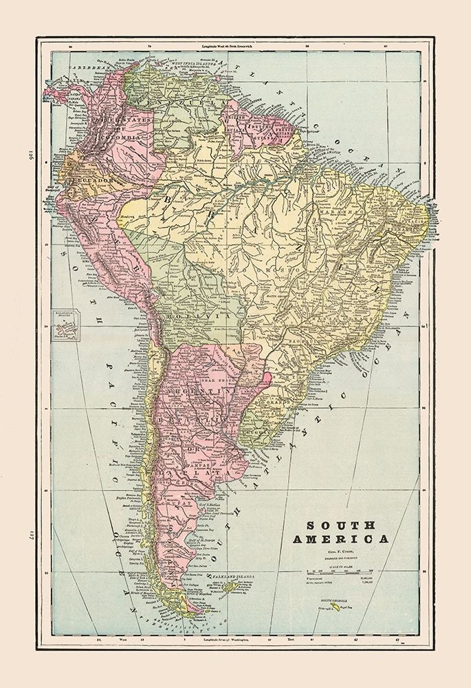 South America - Cram 1892 art print by Cram for $57.95 CAD
