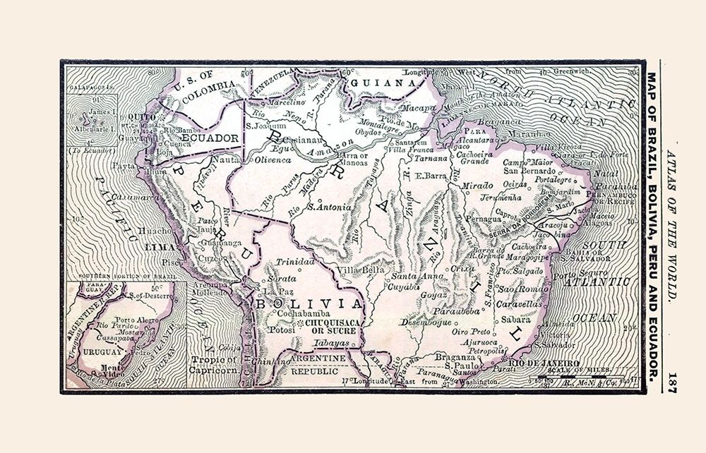 South America Brazil Bolivia Peru Ecuador art print by Alden for $57.95 CAD