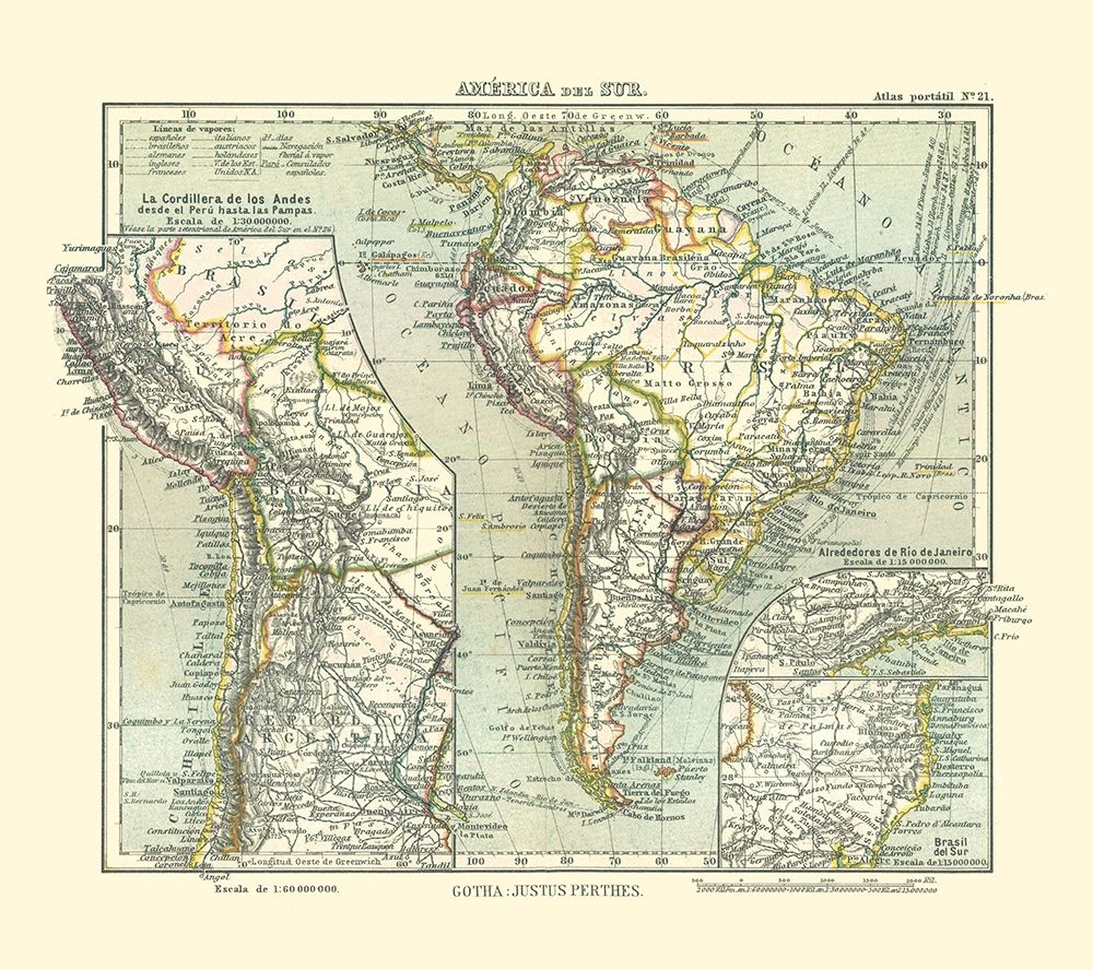 South America - Perthes 1921 art print by Perthes for $57.95 CAD