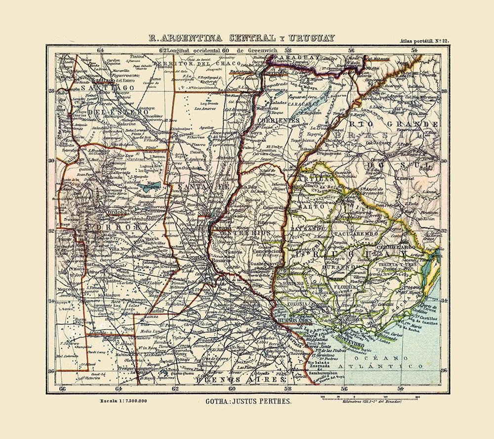 South America Argentina Uruguay - Perthes 1921 art print by Perthes for $57.95 CAD