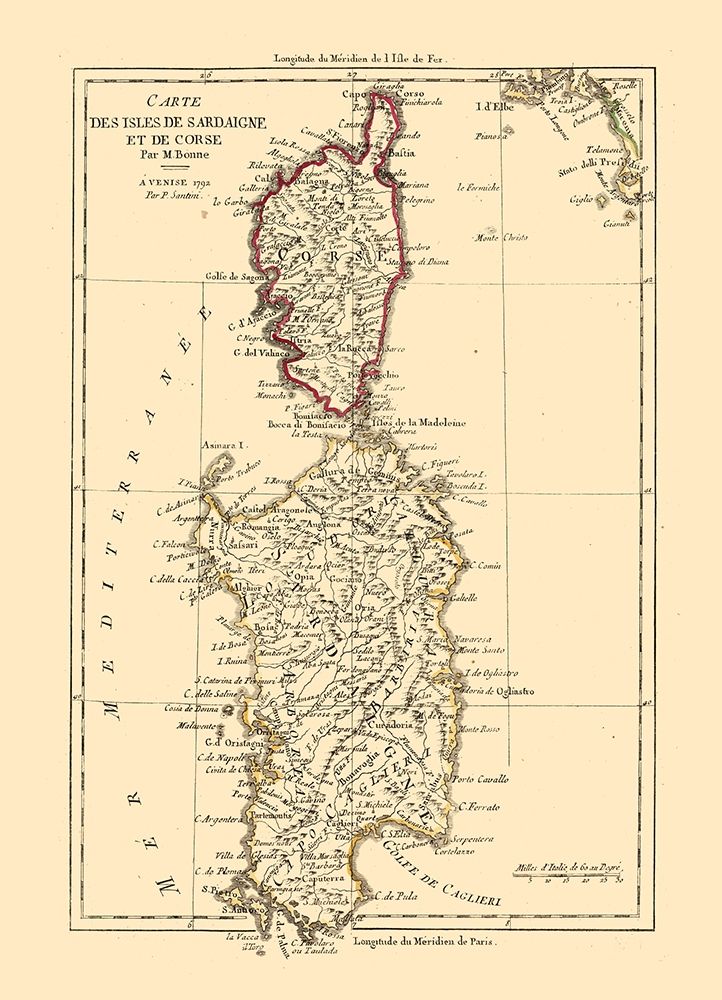Sardinia Italy Corsica France - Santini 1794 art print by Santini for $57.95 CAD