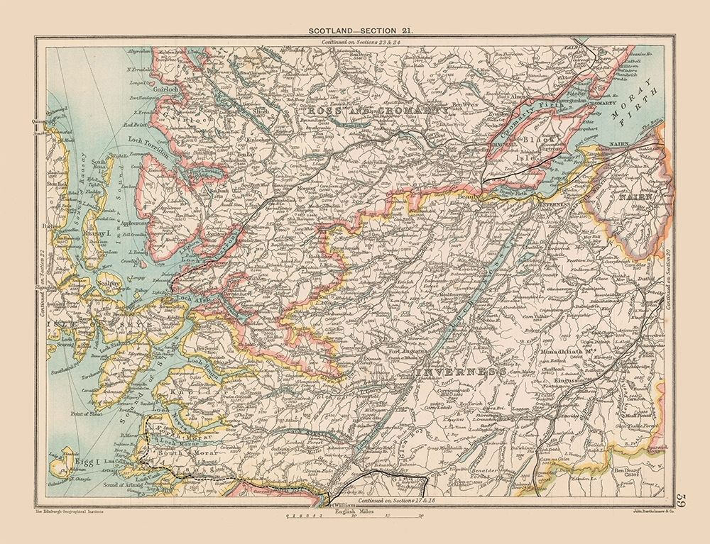Highlands Scotland - Bartholomew 1892 art print by Bartholomew for $57.95 CAD