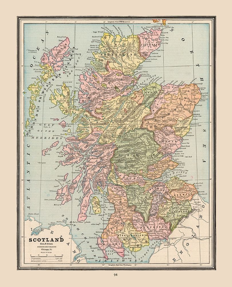 Scotland - Cram 1888 art print by Cram for $57.95 CAD