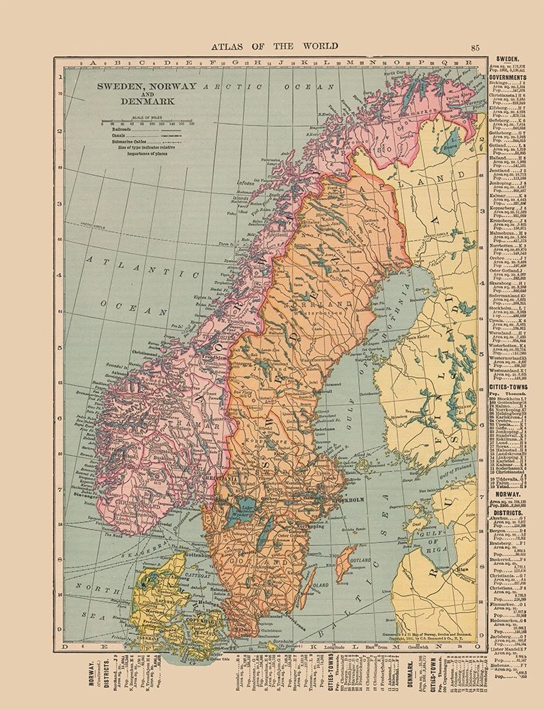 Europe Sweden Norway Denmark - Hammond 1910 art print by Hammond for $57.95 CAD