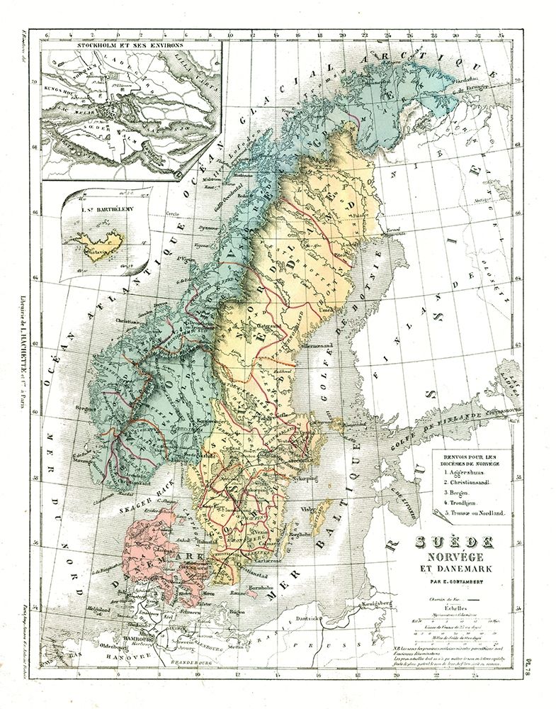 Europe Sweden Norway Denmark - Cortambert 1880 art print by Cortambert for $57.95 CAD