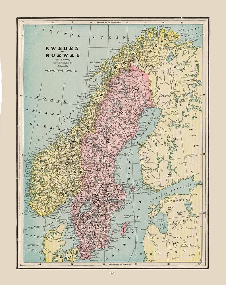 Europe Sweden Norway - Cram 1892 art print by Cram for $57.95 CAD