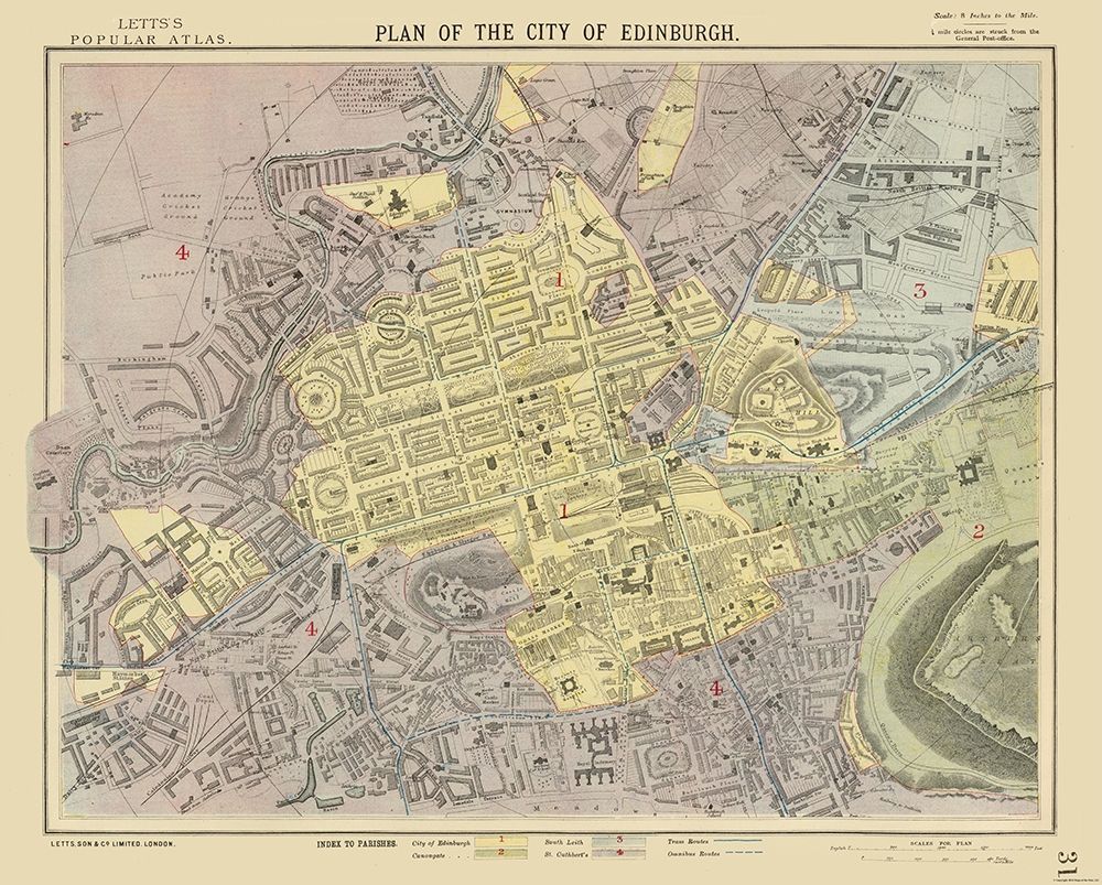 Scotland - Edinburgh - Plan - Letts 1883 art print by Letts for $57.95 CAD