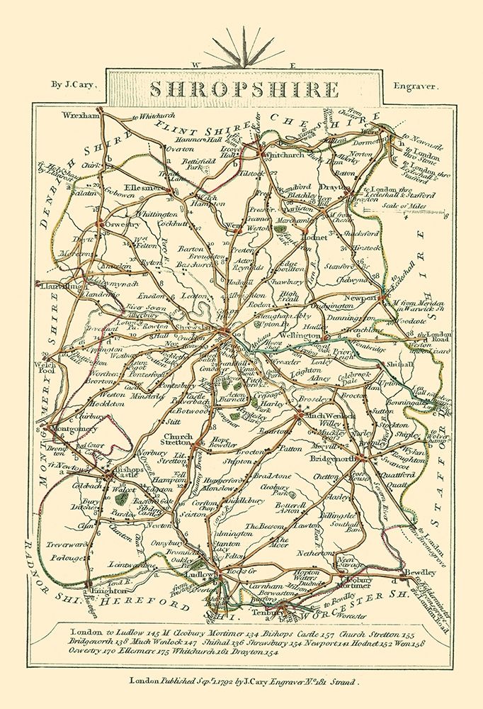 Shropshire County England - Cary 1792 art print by Cary for $57.95 CAD