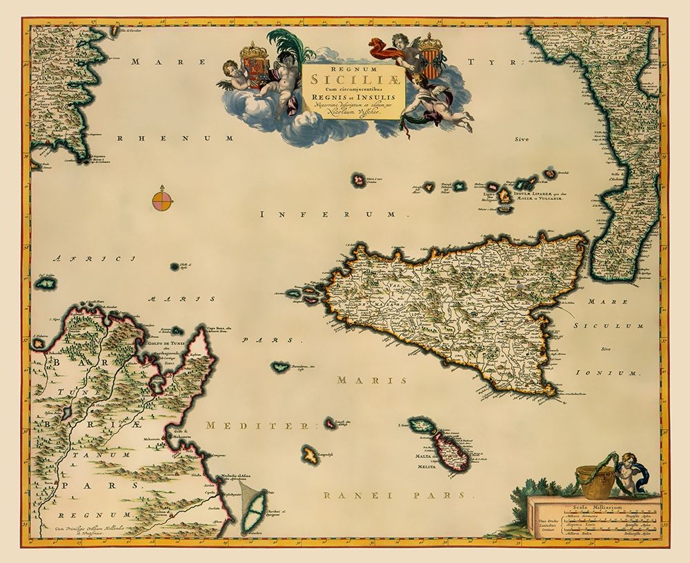 Sicily Italy - Visscher 1681 art print by Visscher for $57.95 CAD