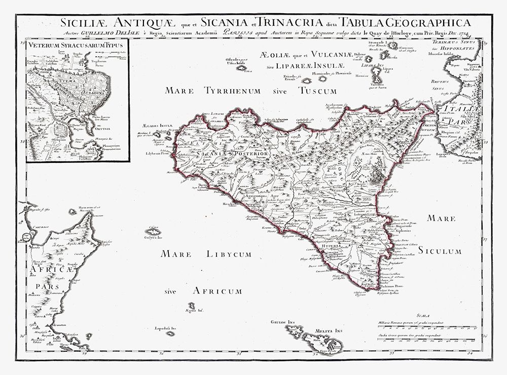 Europe Ancient Sicily Italy - De Lisle 1731 art print by De L isle for $57.95 CAD