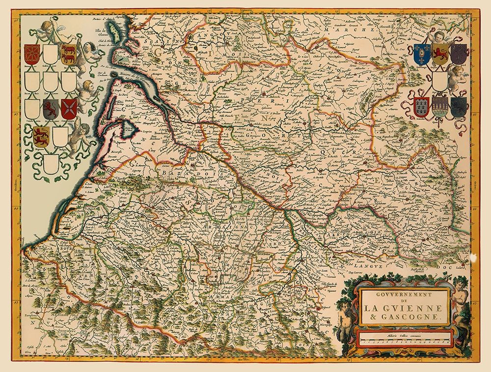 Southwestern Wine Region France - Blaeu 1662 art print by Blaeu for $57.95 CAD