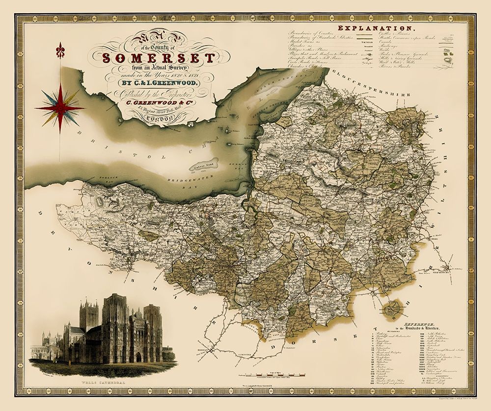 Somerset County England - Greenwood 1820 art print by Greenwood for $57.95 CAD