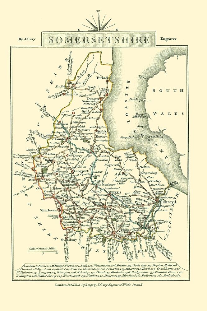 Somersetshire County England - Cary 1792 art print by Cary for $57.95 CAD