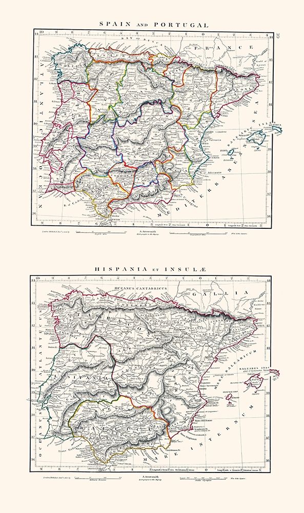 Spain Portugal - Arrowsmith 1828 art print by Arrowsmith for $57.95 CAD