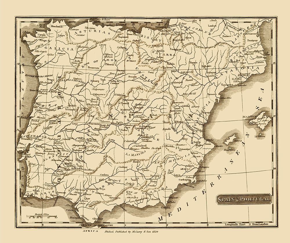 Spain Portugal - Carey 1820 art print by Carey for $57.95 CAD