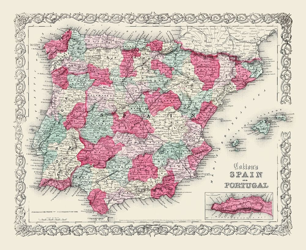 Spain Portugal - Colton 1855 art print by Colton for $57.95 CAD