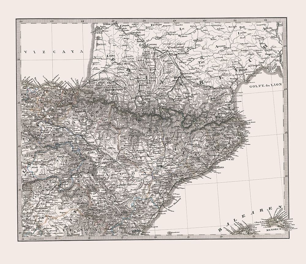 Northeast Spain Portugal - Perthes 1865 art print by Perthes for $57.95 CAD