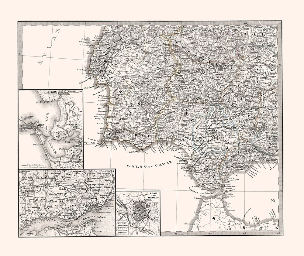 Southwest Spain Portugal - Perthes 1865 art print by Perthes for $57.95 CAD