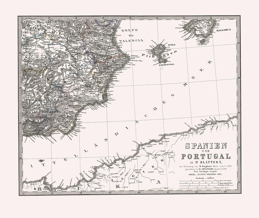 Spain Portugal - Perthes 1865 art print by Perthes for $57.95 CAD