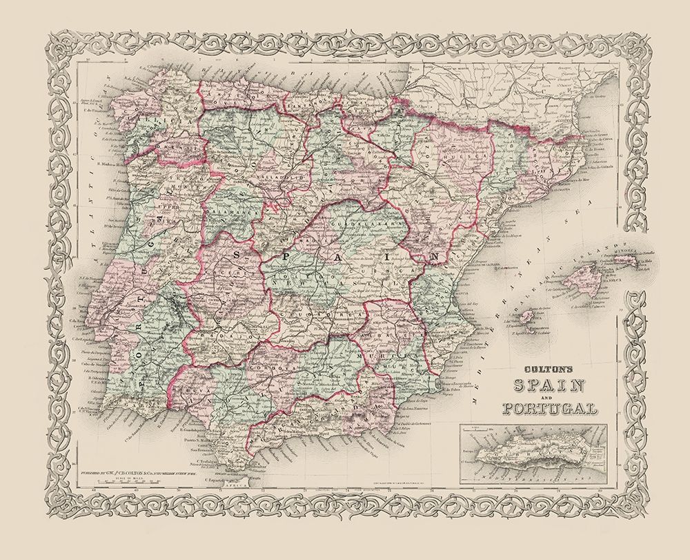 Spain Portugal - Colton 1886 art print by Colton for $57.95 CAD