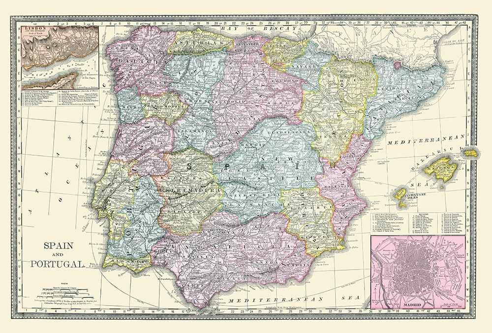 Spain Portugal - Rand McNally 1889 art print by Rand McNally for $57.95 CAD