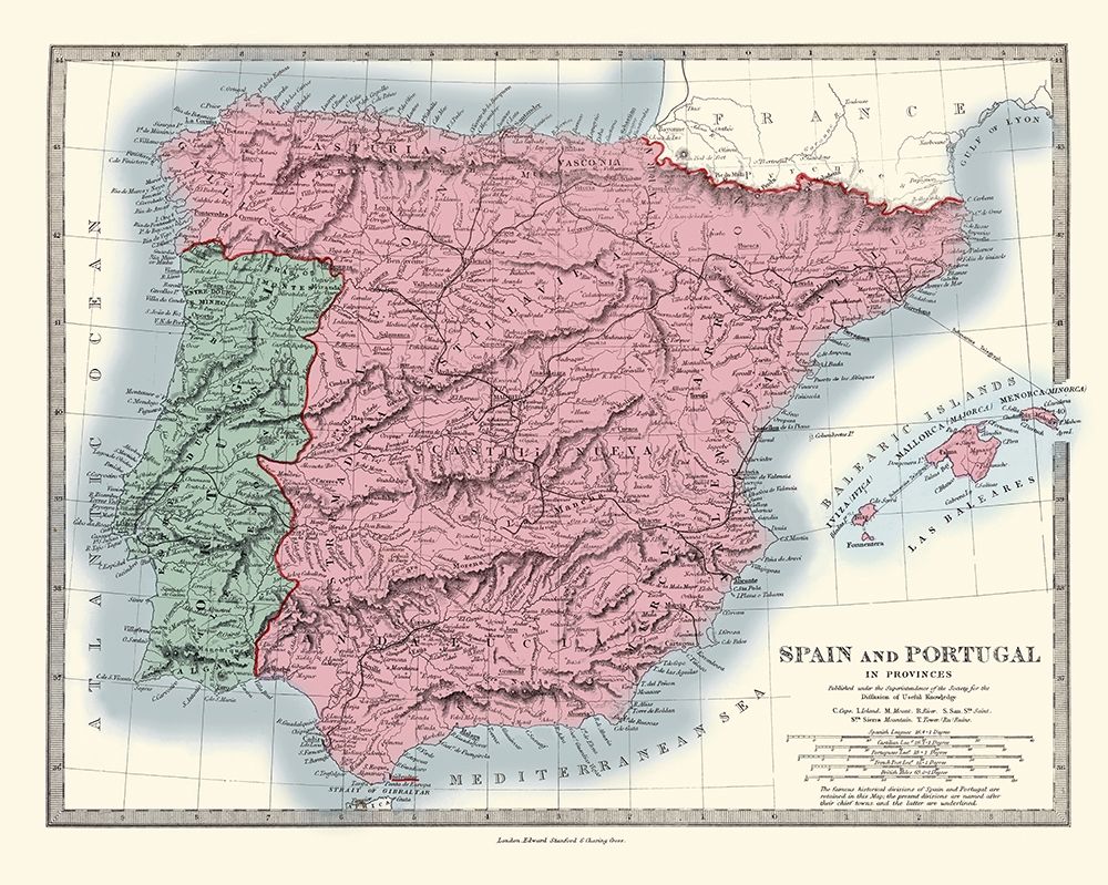 Spain Portugal - Stanford 1865 art print by Stanford for $57.95 CAD