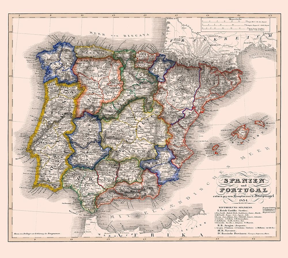 Spain Portugal - Perthes 1834 art print by Perthes for $57.95 CAD
