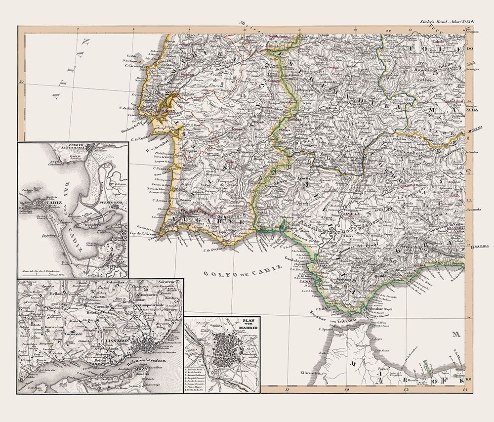 Southwest Spain Portugal - Perthes 1850 art print by Perthes for $57.95 CAD