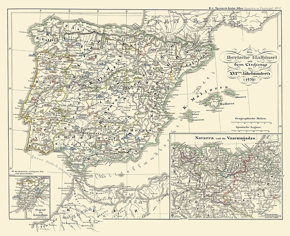 Spain Portugal - Perthes 1854 art print by Perthes for $57.95 CAD