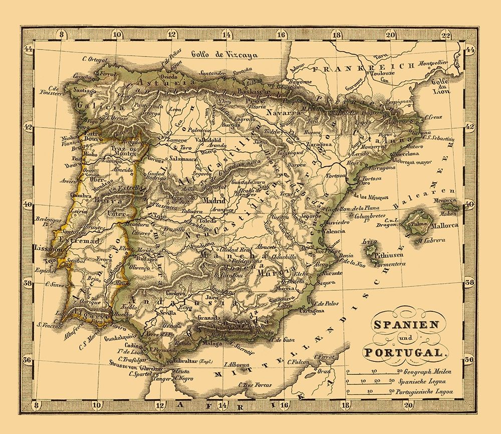 Spain Portugal - Stieler 1852 art print by Stieler for $57.95 CAD