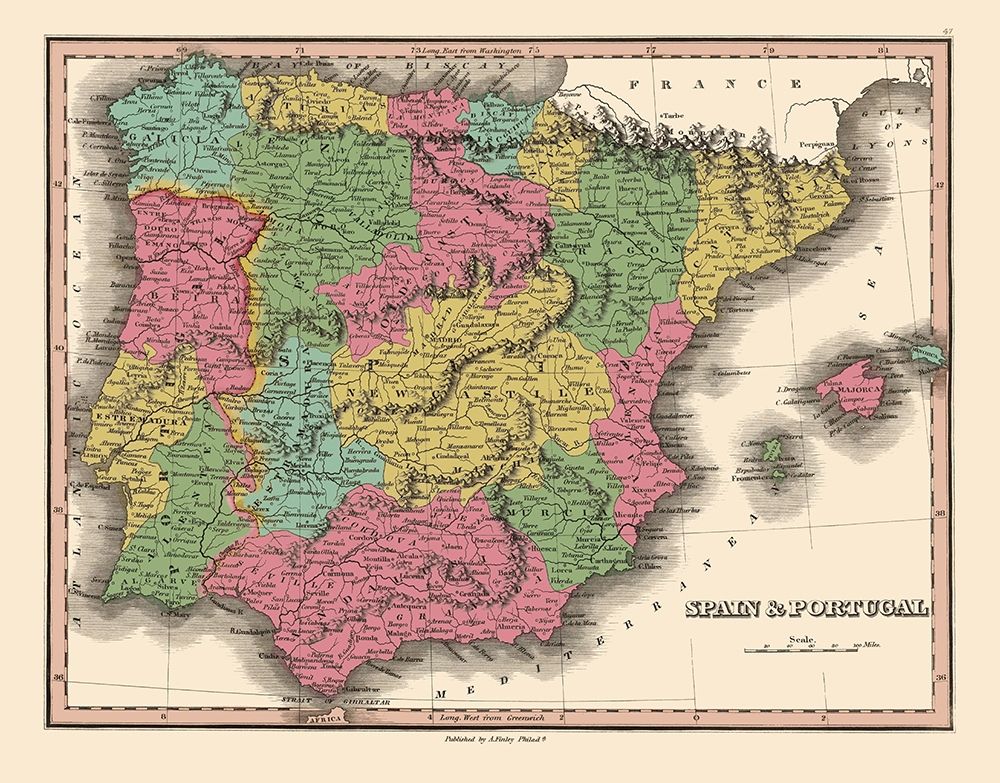 Spain Portugal - Finley 1832 art print by Finley for $57.95 CAD