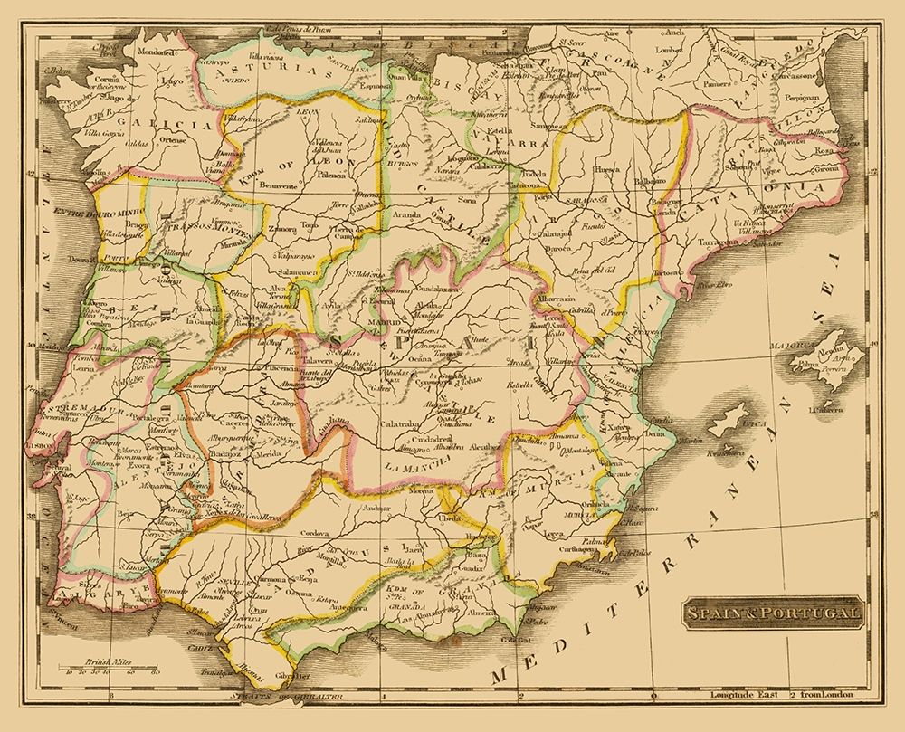 Spain Portugal - Carey 1825 art print by Carey for $57.95 CAD