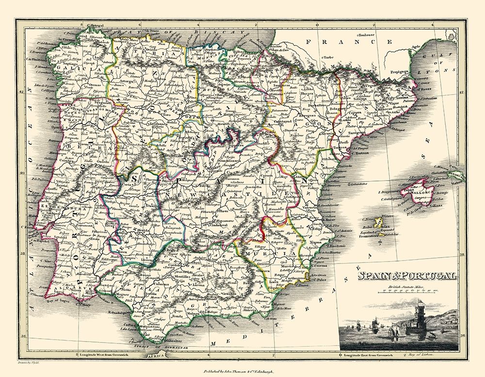 Spain Portugal - Thomson 1836 art print by Thomson for $57.95 CAD