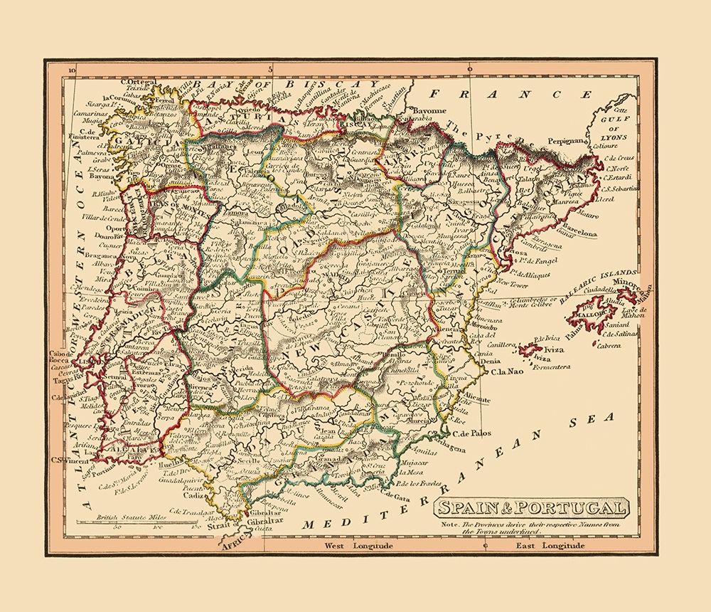 Spain Portugal - Thomas 1835 art print by Thomas for $57.95 CAD