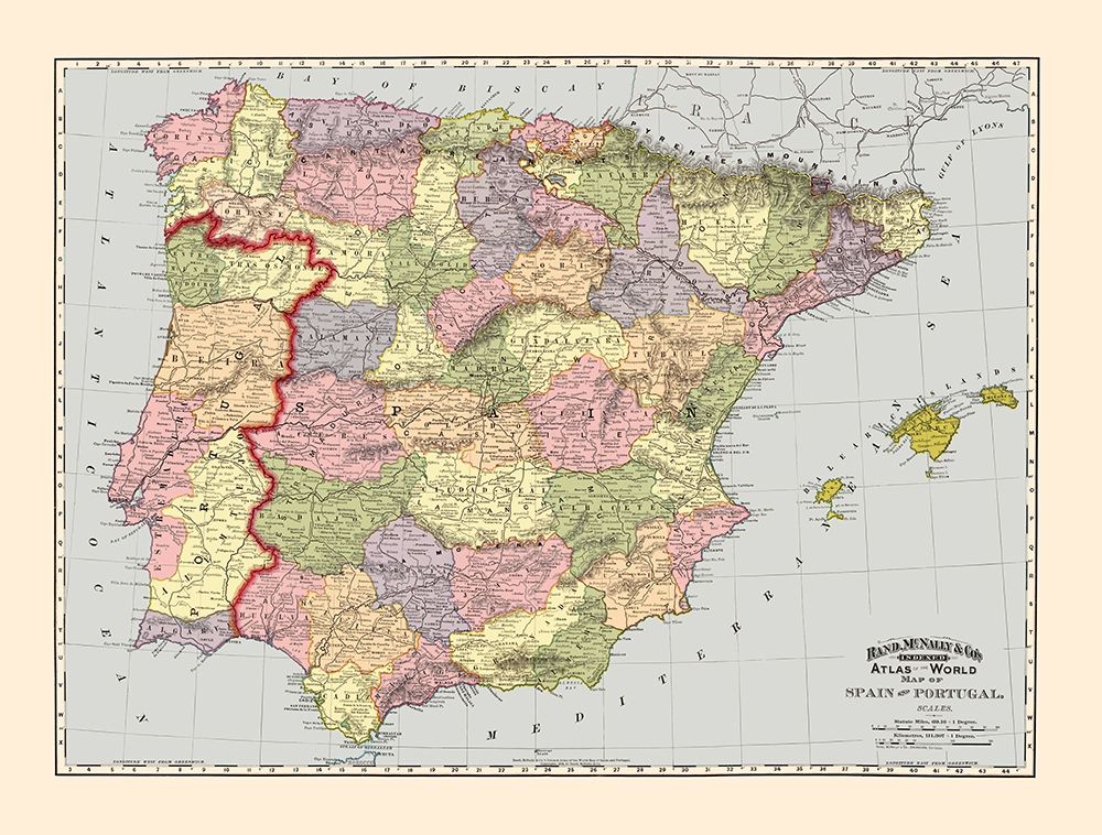 Spain Portugal - Rand McNally 1897 art print by Rand McNally for $57.95 CAD