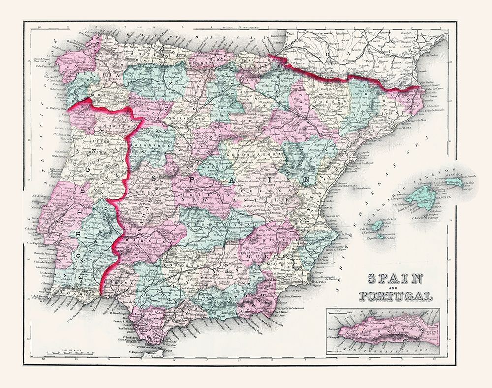 Spain Portugal - Gray 1878 art print by Gray for $57.95 CAD