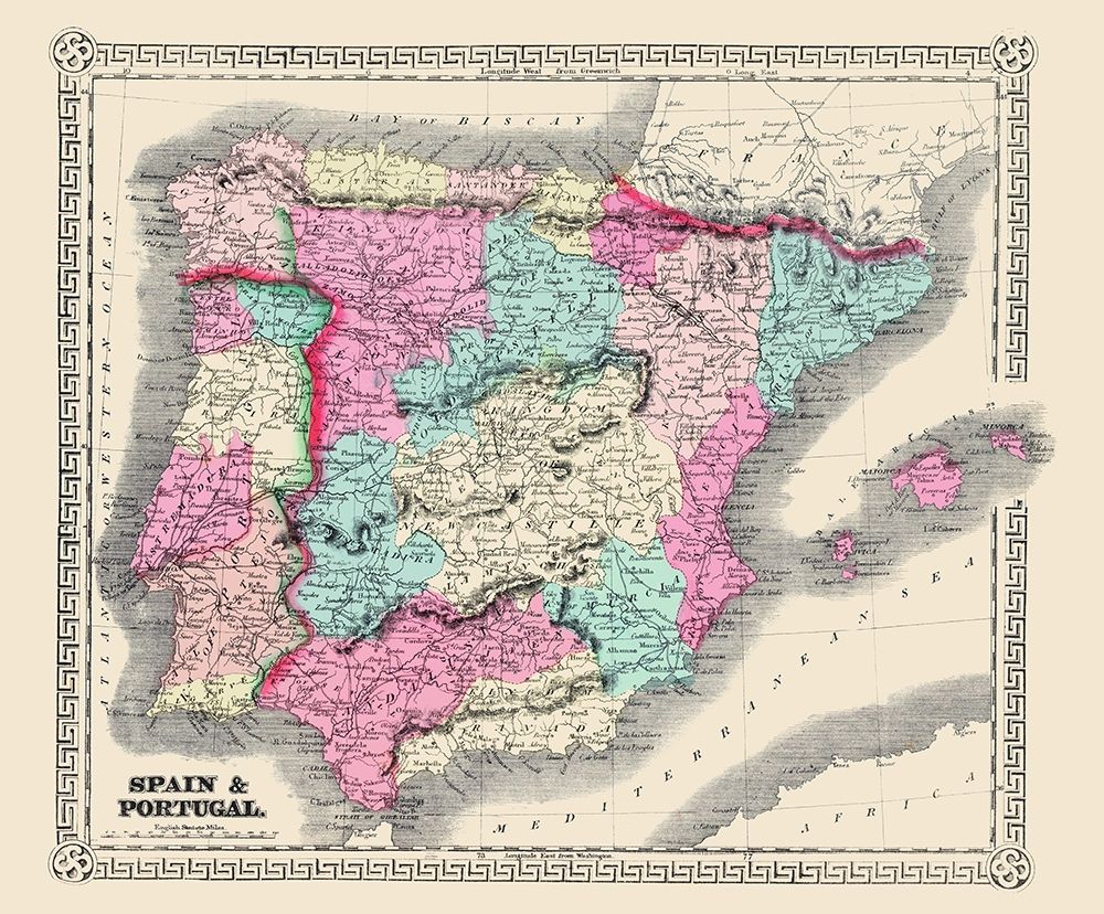 Spain Portugal - Schonberg 1865 art print by Schonberg for $57.95 CAD