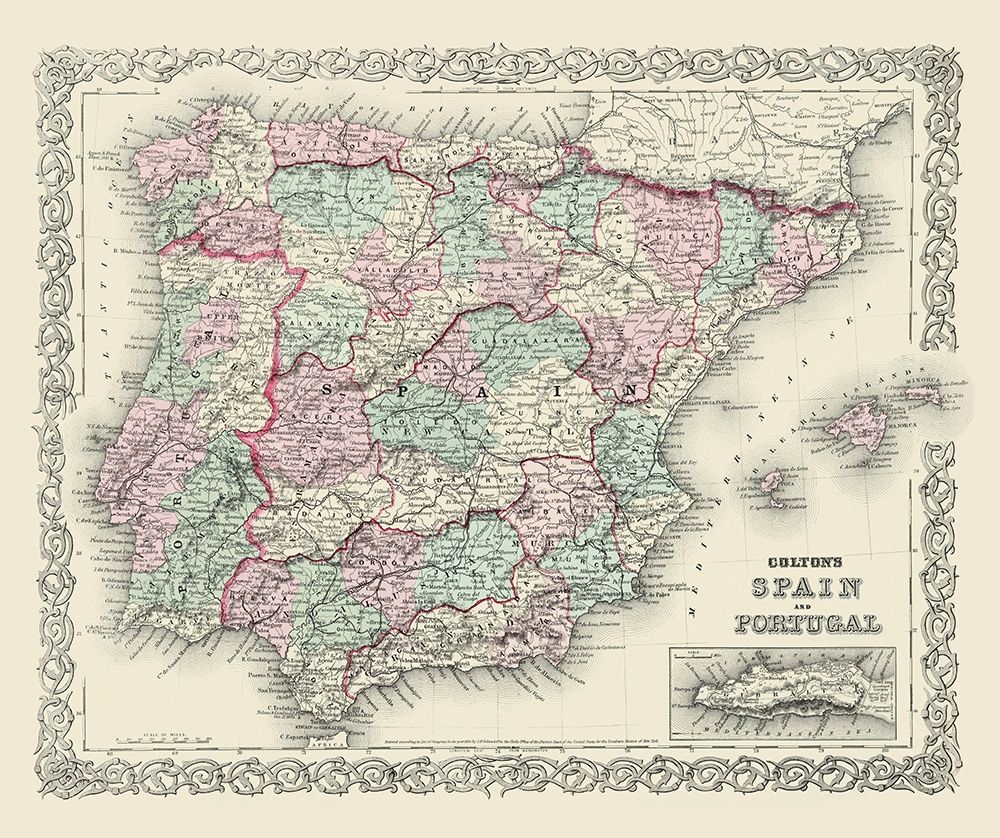 Spain Portugal - Colton 1874 art print by Colton for $57.95 CAD