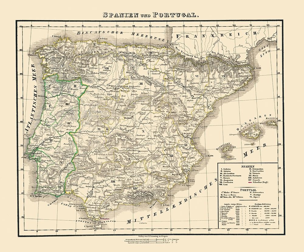 Spain Portugal - Flemming 1855 art print by Flemming for $57.95 CAD