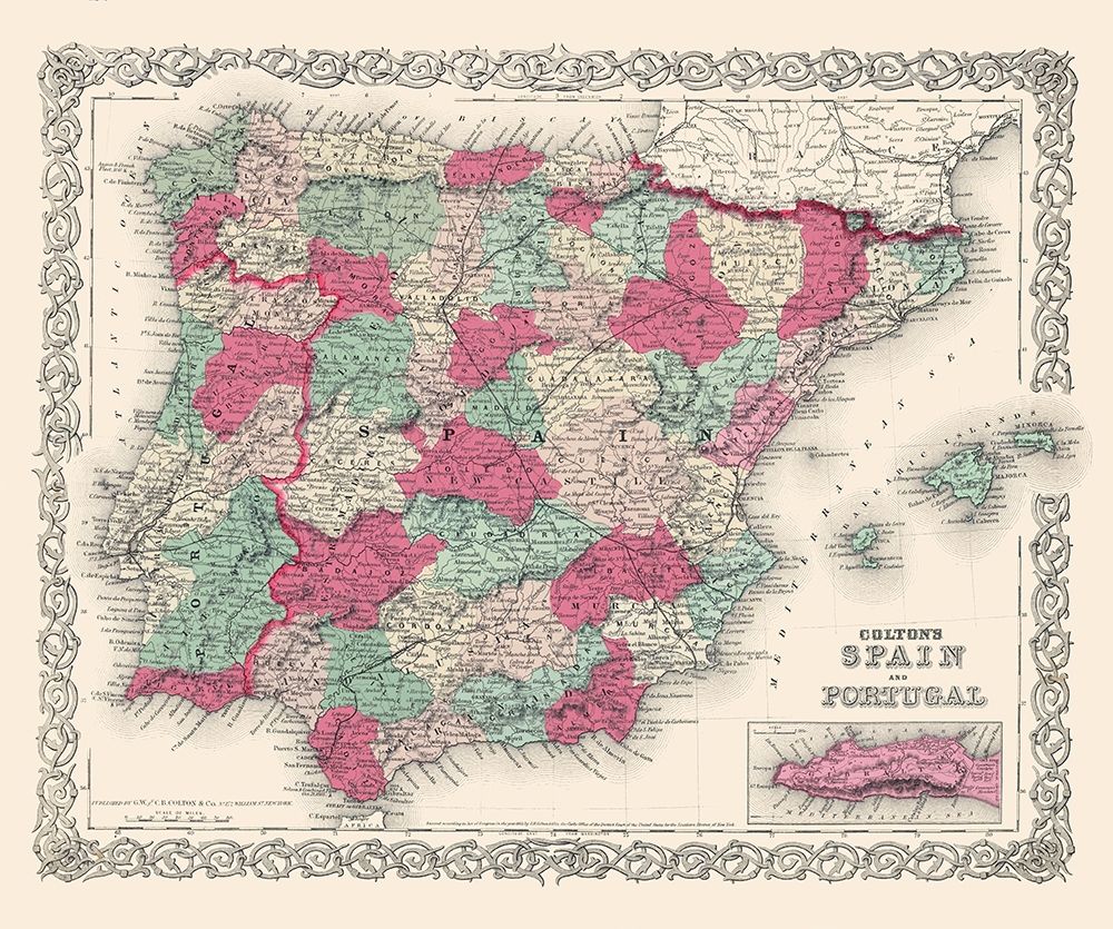 Spain Portugal - Colton 1874 art print by Colton for $57.95 CAD