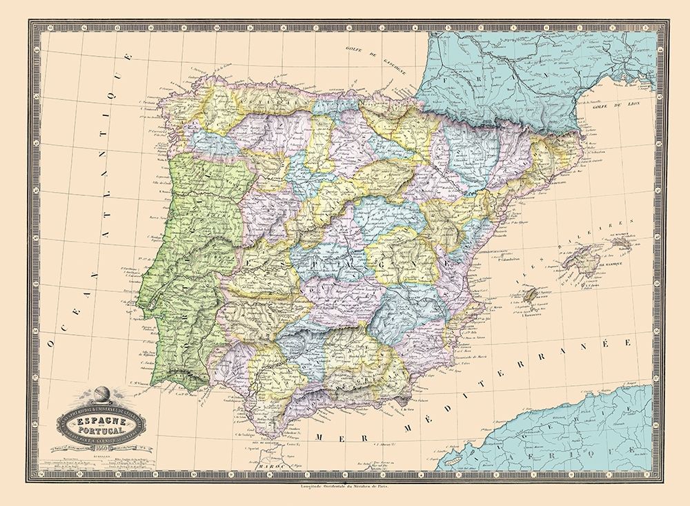 Spain Portugal - Garnier 1862 art print by Garnier for $57.95 CAD