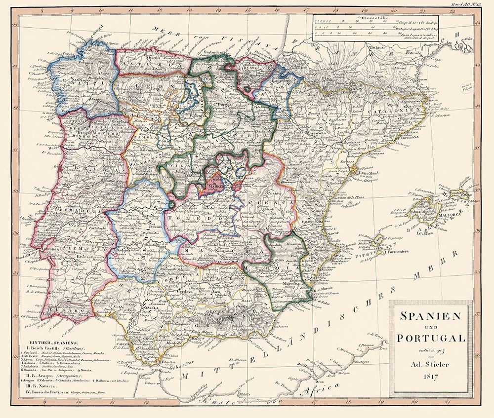 Spain Portugal - Perthes 1817 art print by Perthes for $57.95 CAD