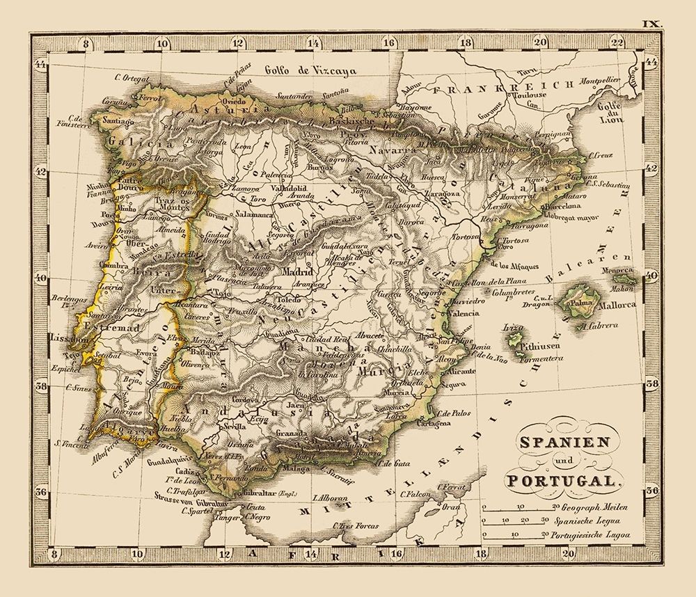 Spain Portugal - Stieler 1852 art print by Stieler for $57.95 CAD