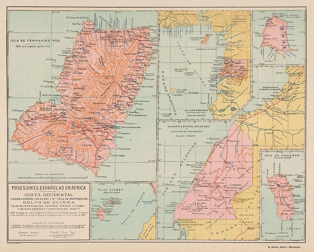 Spanish Possessions in Africa - Martin 1903 art print by Martin for $57.95 CAD