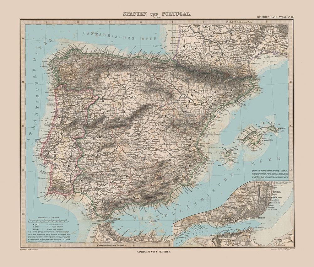 Spain Portugal Europe - Stieler 1885 art print by Stieler for $57.95 CAD